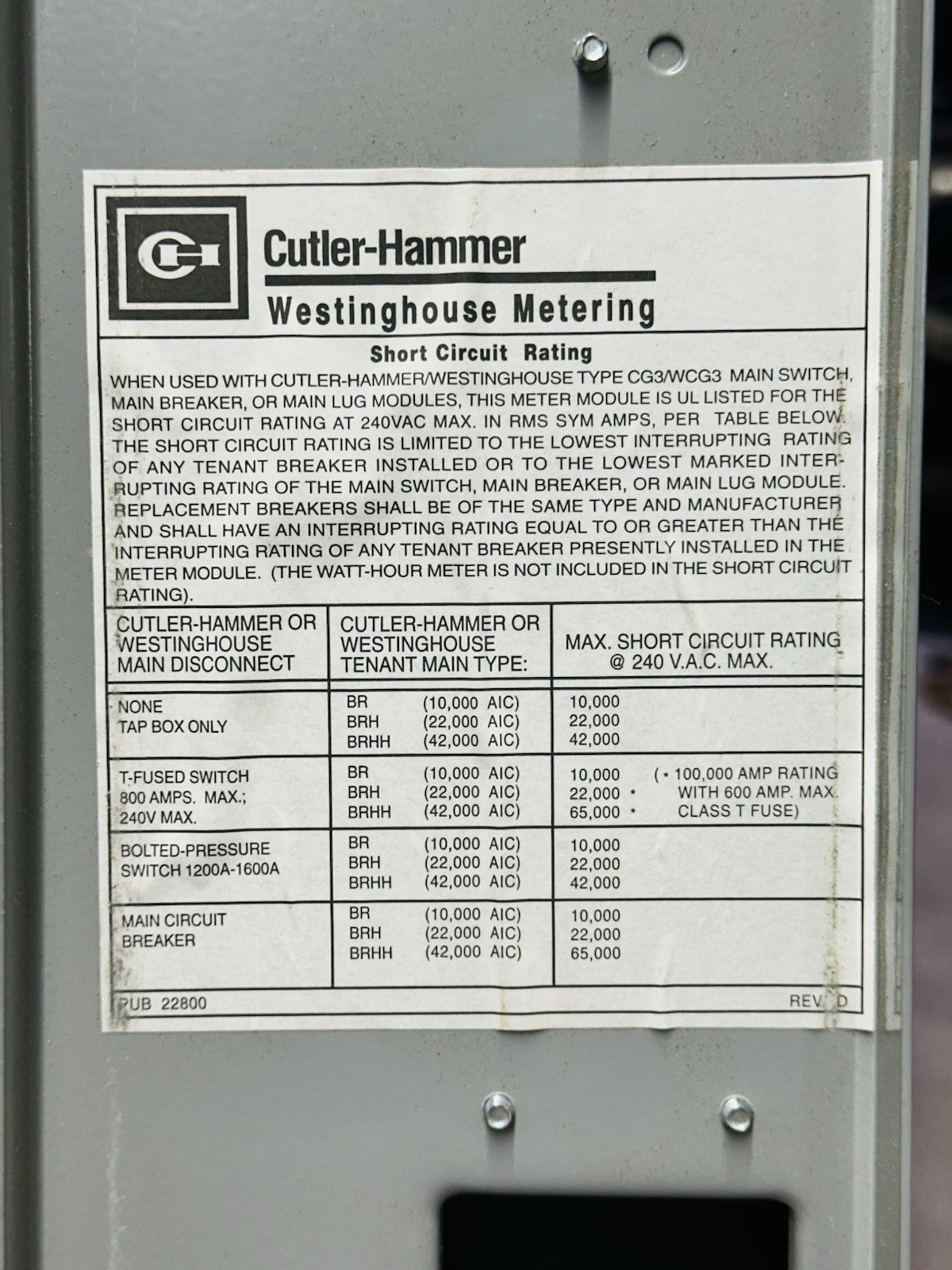Cutler Hammer Residential Meter Stack 800A Main 4 Socket 120/240V 208Y/120VAC