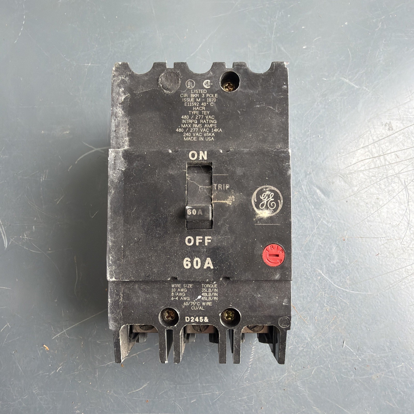 General Electric GE TEY360 3 Pole 60 Amp 480/277V TEY Circuit Breaker