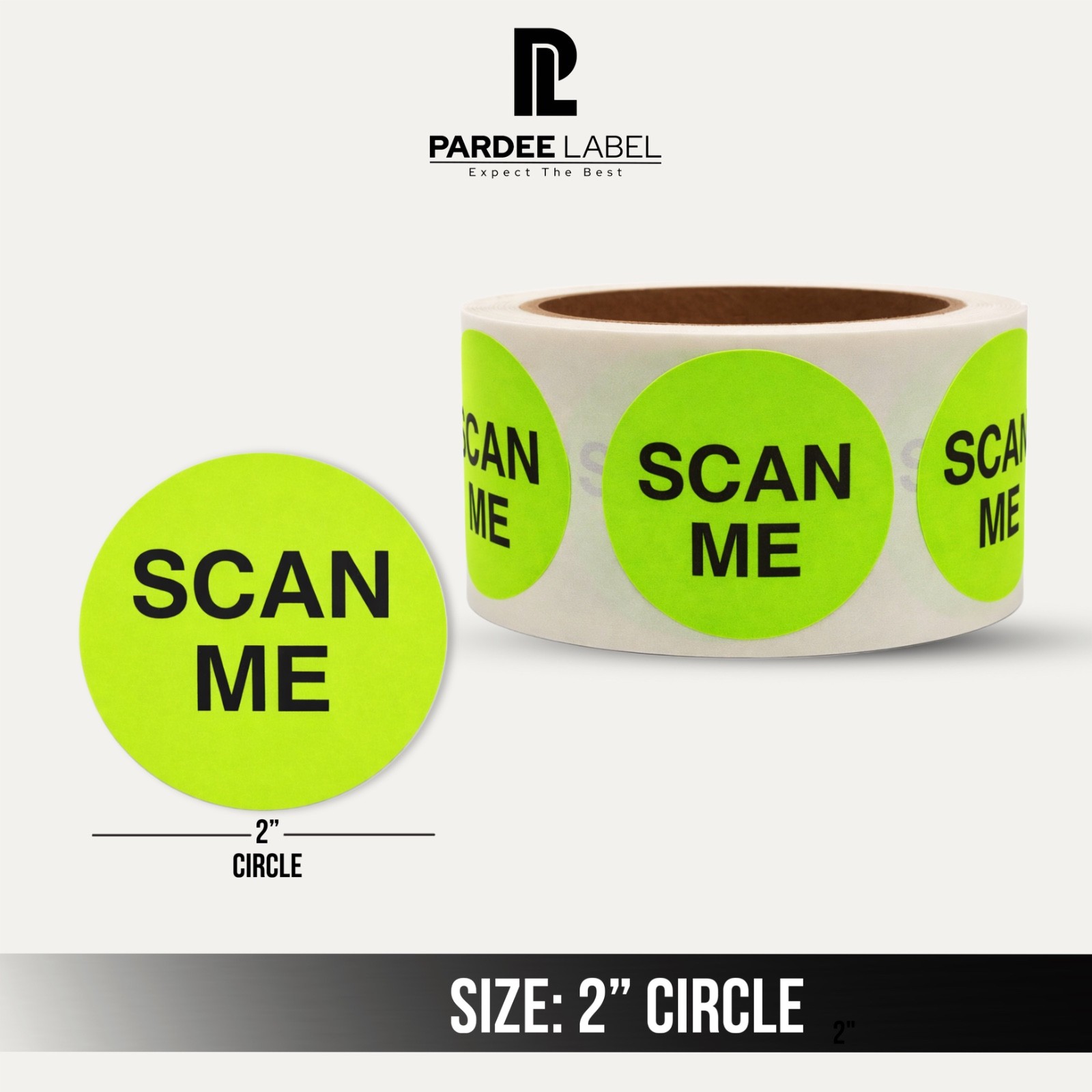 2” Circle SCAN ME Stickers Neon Green | 250 Labels per Roll | High Visibility