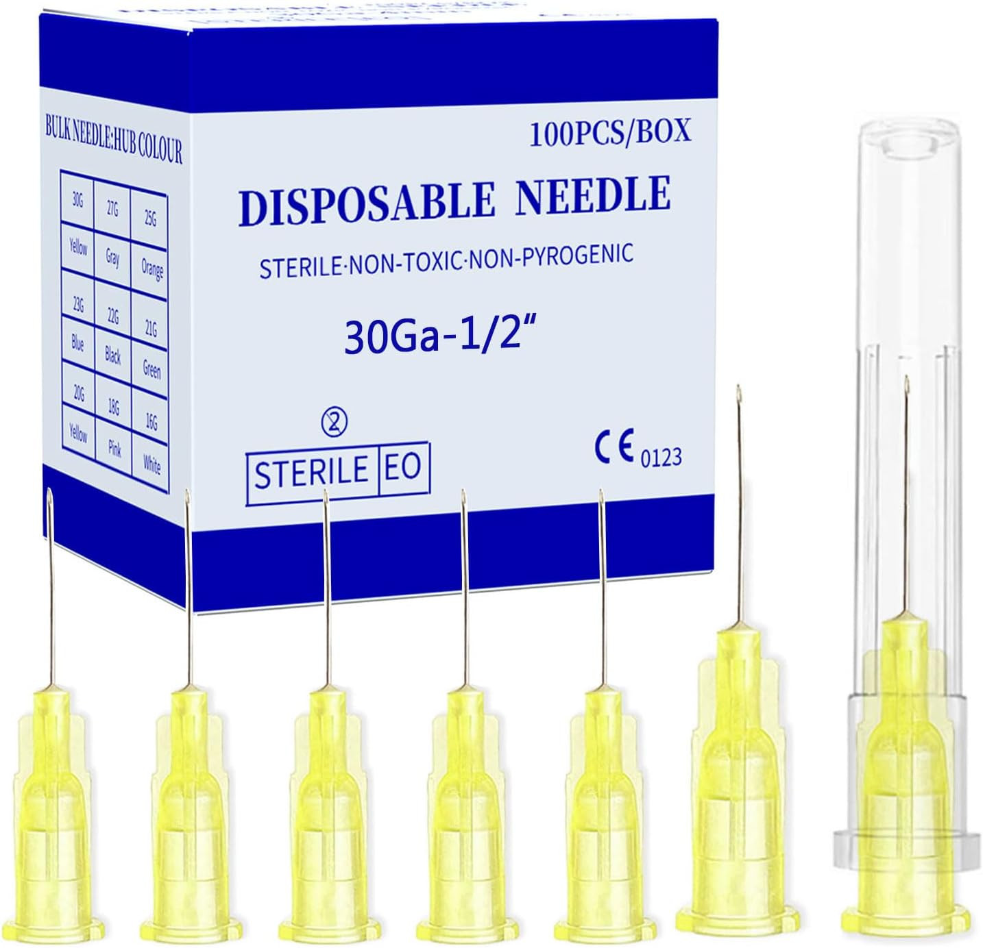 Disposable Luer Lock Needle 30Ga 5/16 Inch 8Mm 100Pack(30Ga-5/16In)