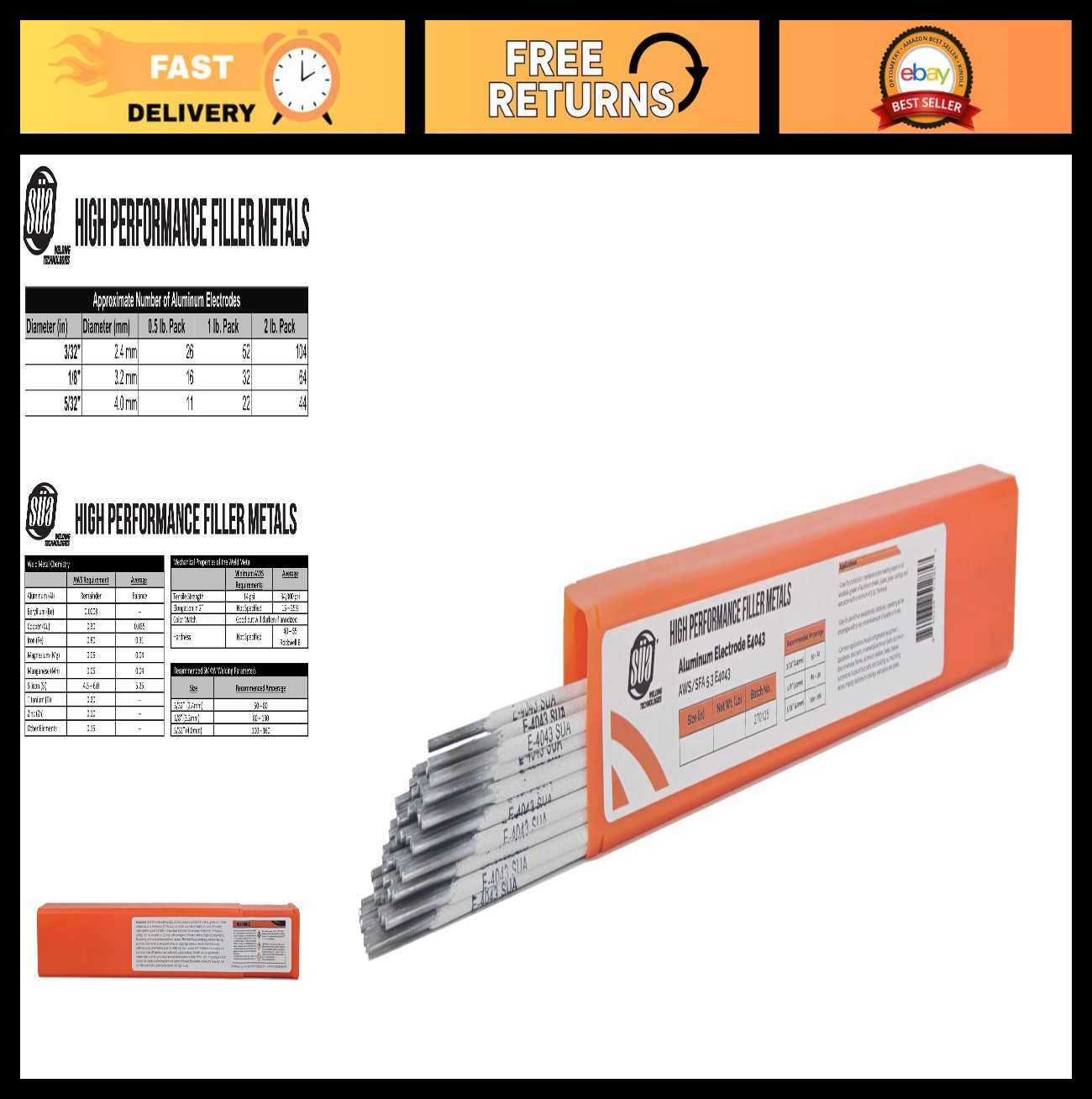 Aluminum E4043 Welding Electrode Rod 1/8» x 14» – 1 lb – High-Performance Stic