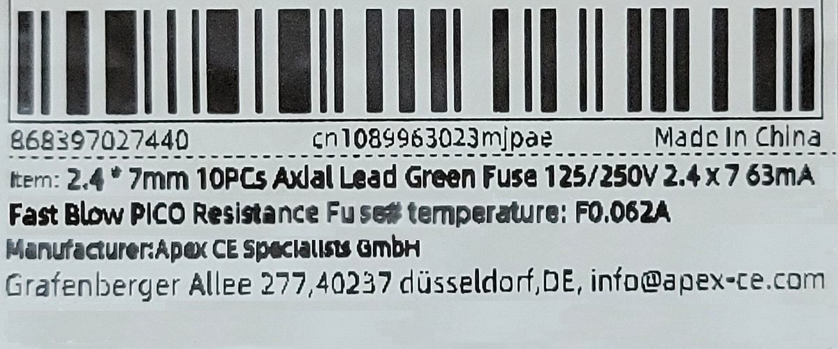 0.062A Pico Fuse 1/16 Amp 62mA 125V Littlefuse 0251.062 US seller 5 pack genuine