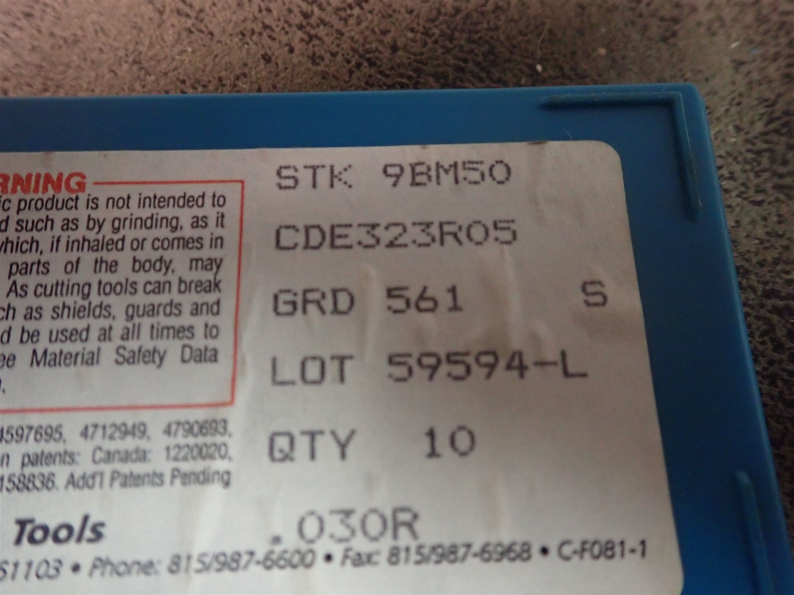 10 Pack NEW Ingersoll CDE323R05 9BM50 Grade 561 S Carbide Inserts (BN288)