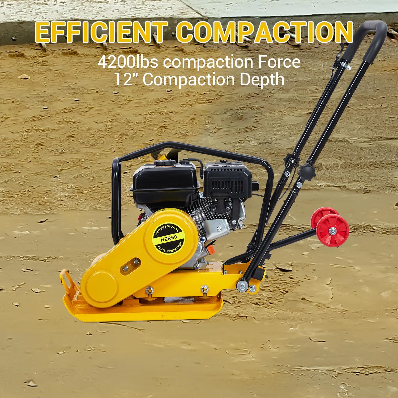 Plate Compactor Rammer 7HP 212CC Gas Engine Force Rammer NEW 4200lbs Compaction