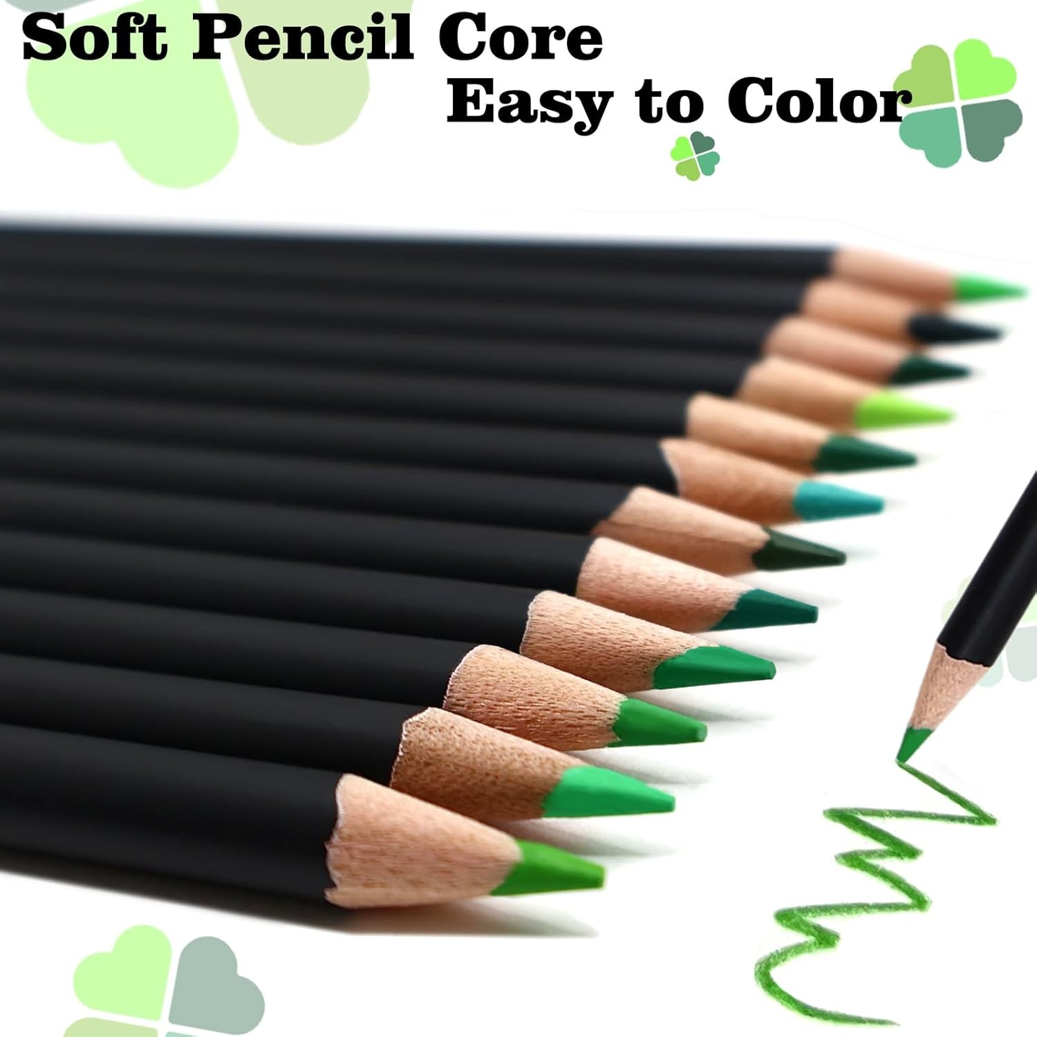 12 Colors Green Colored Pencils for Teens Adults, Oil Based Wooden Colored