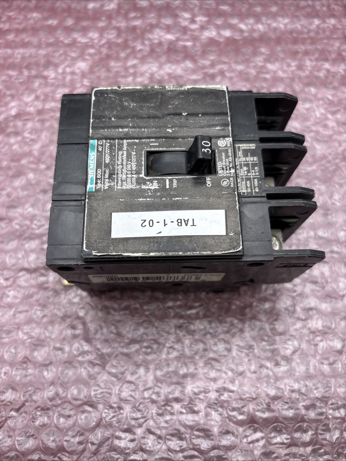 SIEMENS BQD330 Molded Bolt-On Circuit Breaker 30A 3 Pole *GREAT CONDITION*