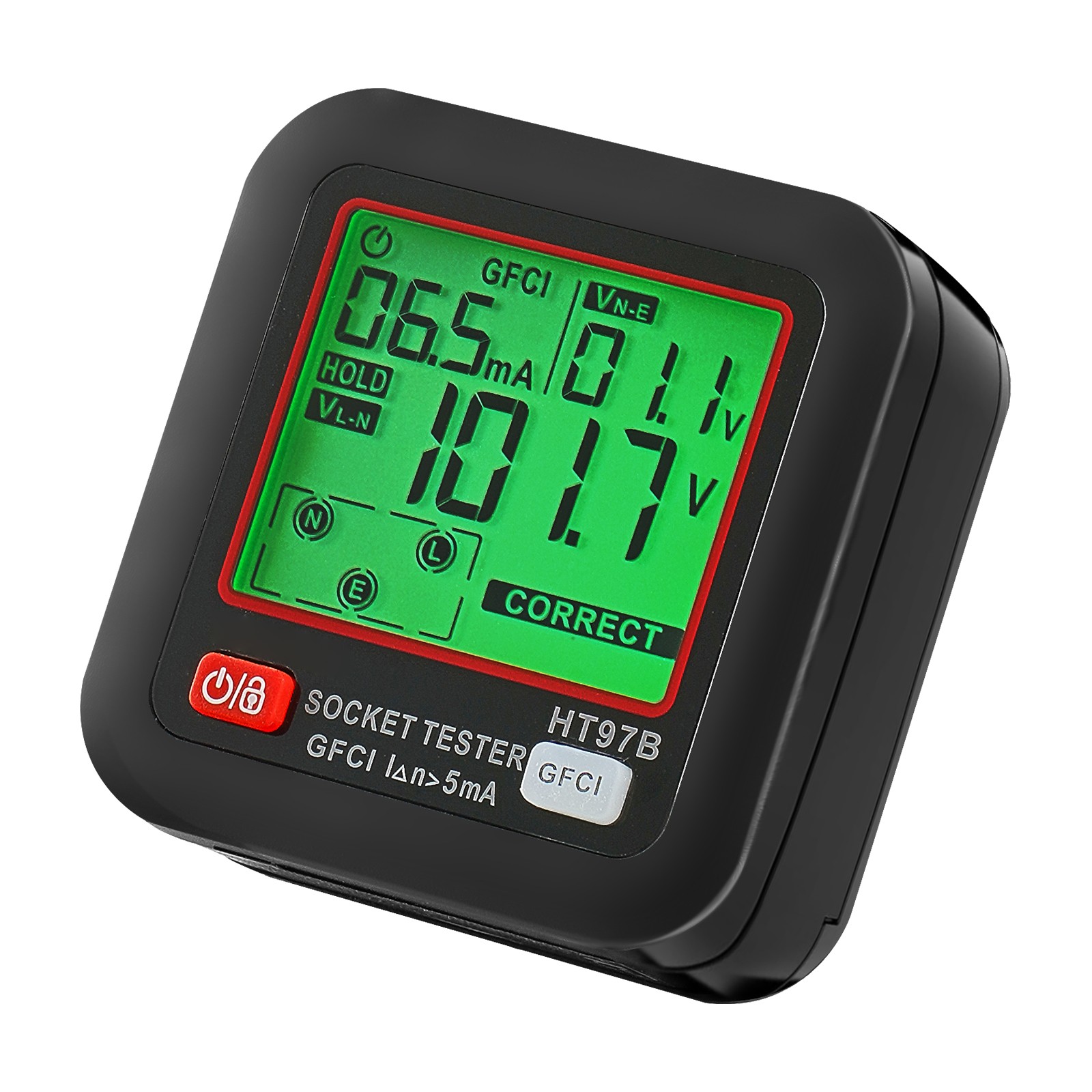 Outlet Tester Electrical GFCI Trip Tester LCD Display Receptacle Detector