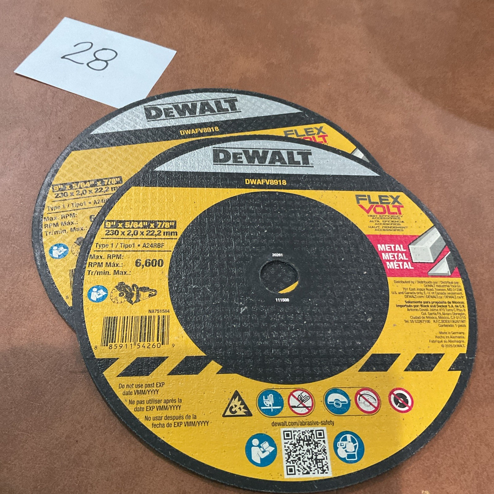 LOT OF 2 DEWALT – 9 x 5/64 in. x 7/8 T1 Flexvolt Cutoff Wheel DWAFV8918