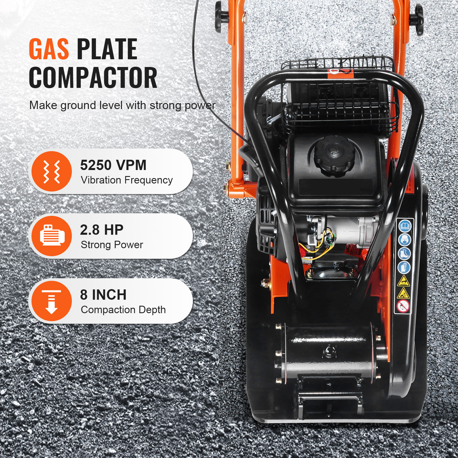 2.8hp Walk-Behind Vibratory Plate Compactor Soil Dirt Rammer 78.5cc EPA Engine