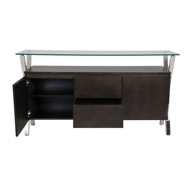 Pangea Home Beverly Modern Wood Veneer & High Polished Steel Buffet in Espresso