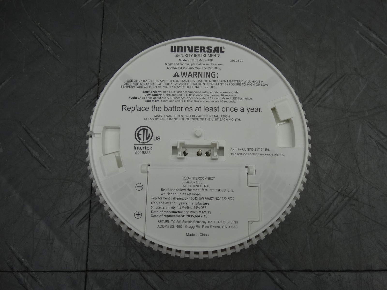 Universal Security Instruments Hardwired & 1-Year Battery Backup Smoke Detector