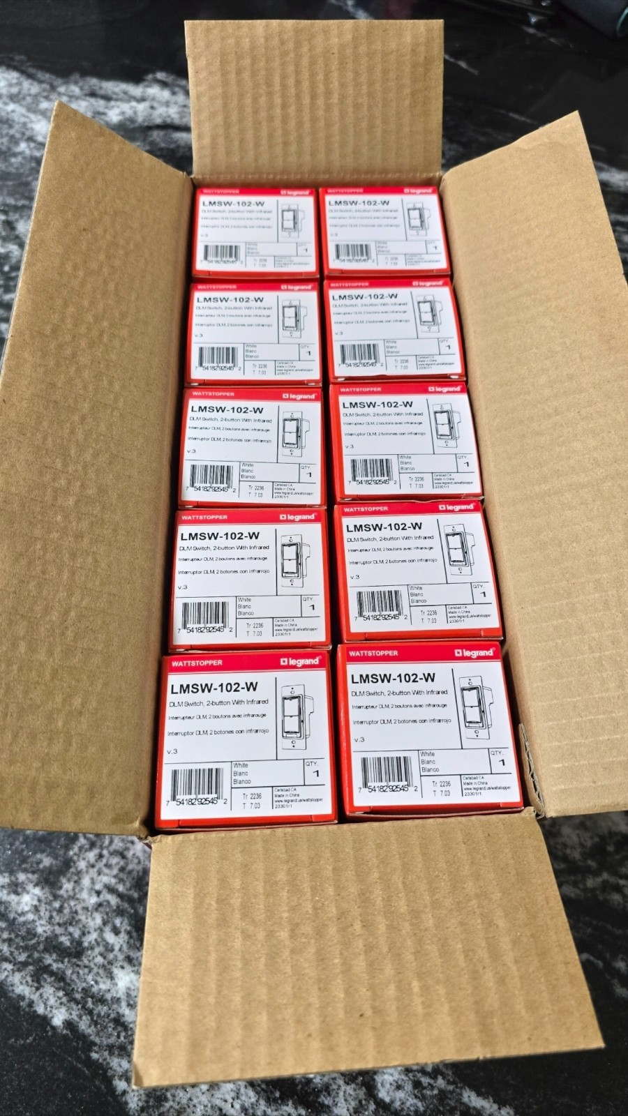 10 BRAND NEW Legrand WattStopper LMSW-102-W 2 Button Digital Wall Switch White