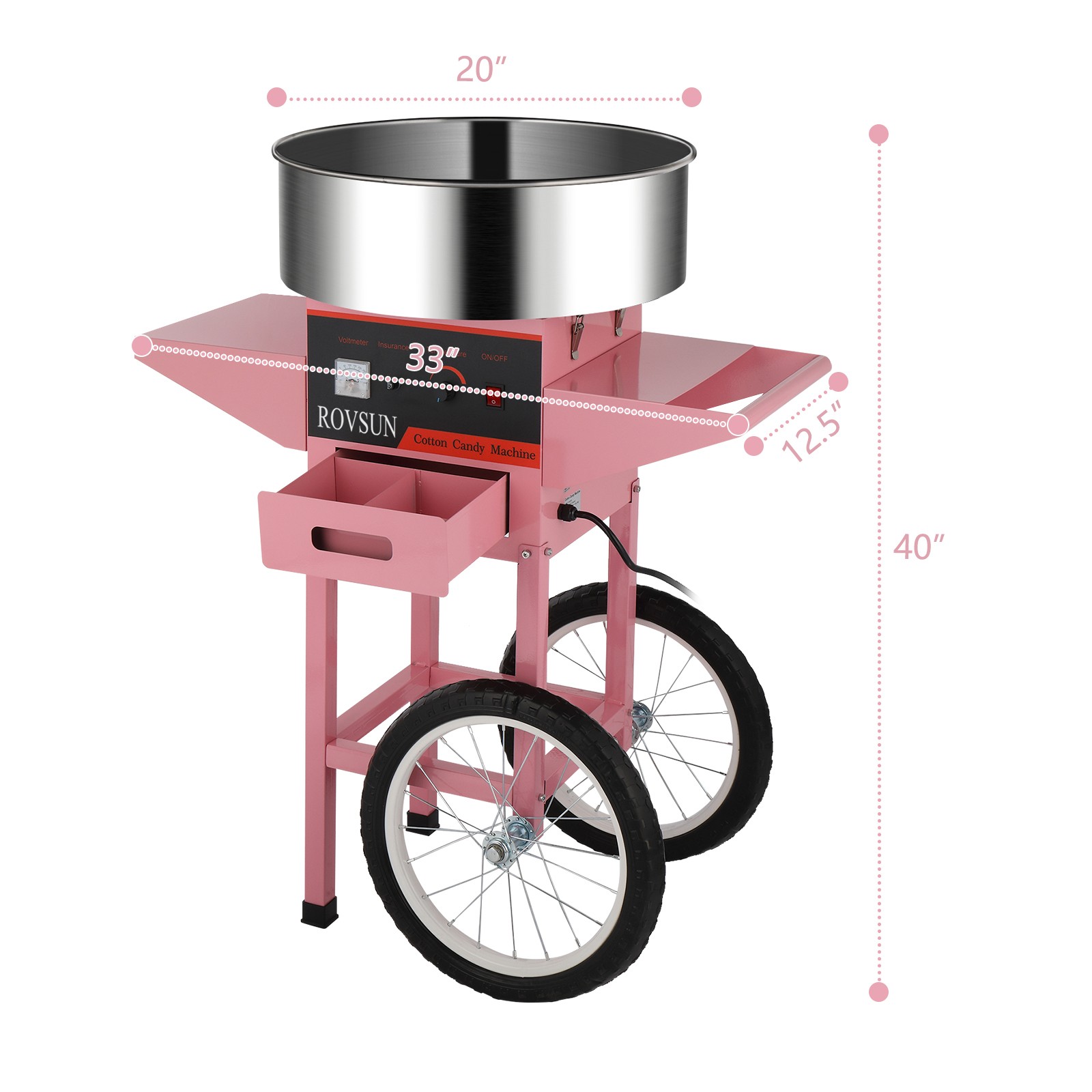 ROVSUN 20″ Commercial Cotton Candy Machine w/Cart Stainless Steel Floss Maker