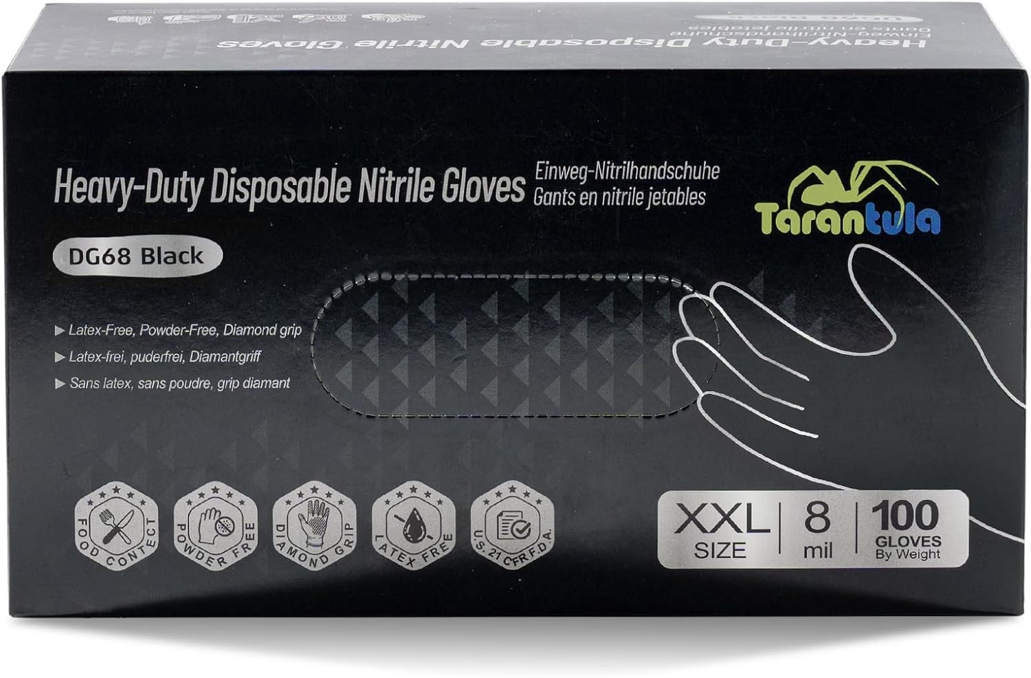 8-mil Disposable Nitrile Gloves,Heavy-Duty Fully Diamond Textured | Mechanic &