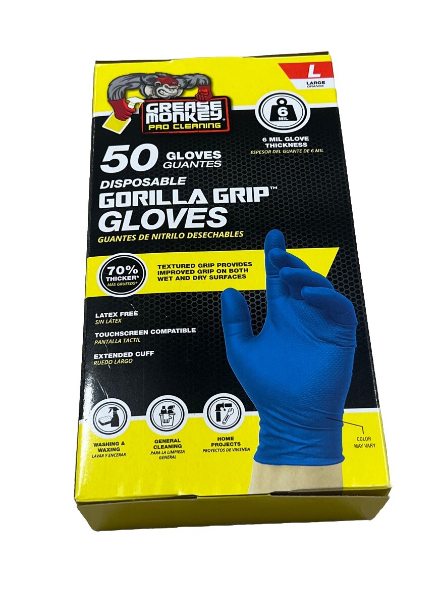 GREASE MONKEY Pro Cleaning Disposable Nitrile Gloves, Size Large, (100 PACK)