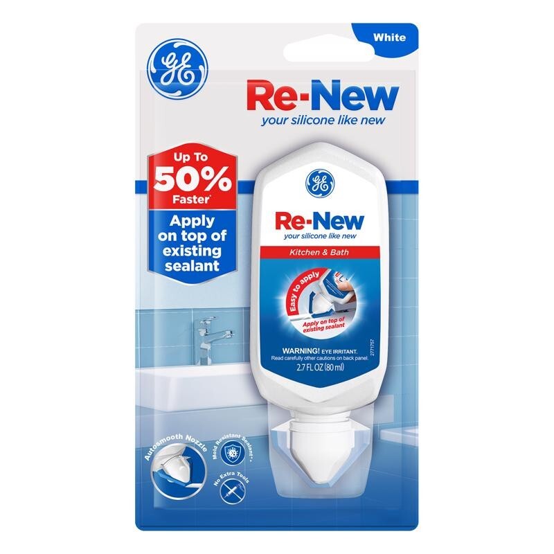 GE Re-New White Silicone Kitchen and Bath Caulk Easy To Apply Sealant 2.7 oz