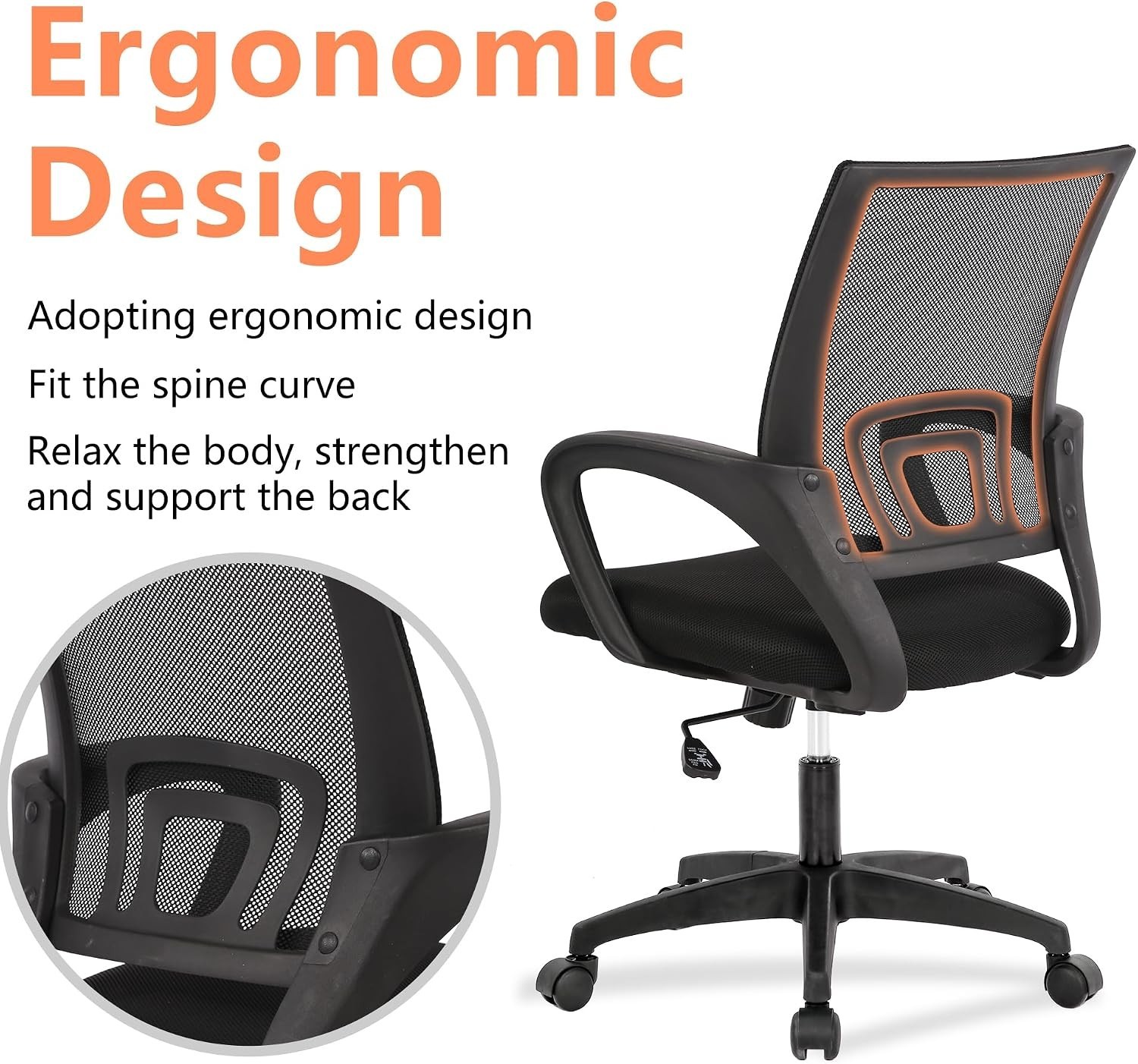Ergonomic Mesh Home Office Chair with Adjustable Lumbar Support (Black)