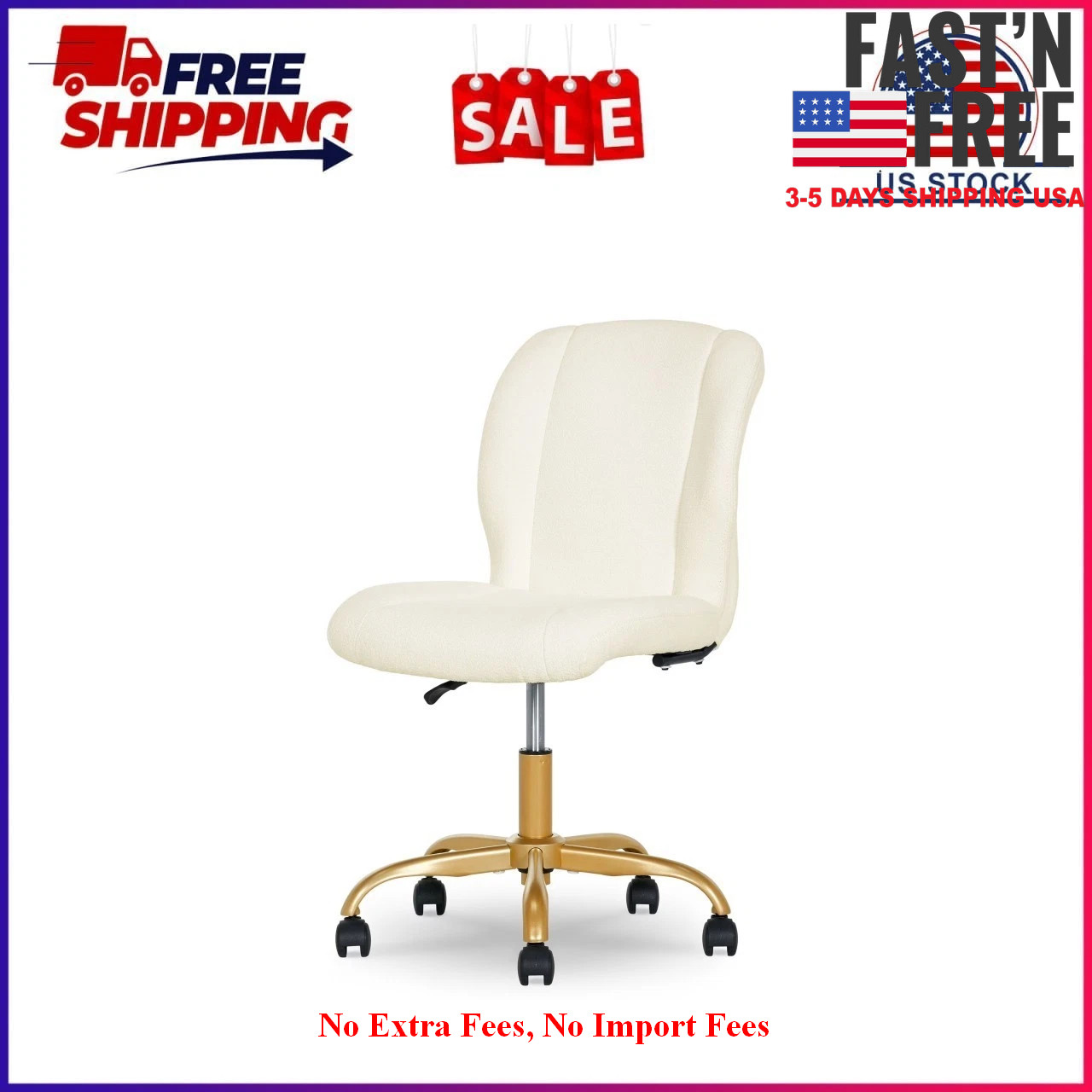 [HOT SALE] Mainstays Bouclé Armless Office Chair for Adults and Teens, Cream