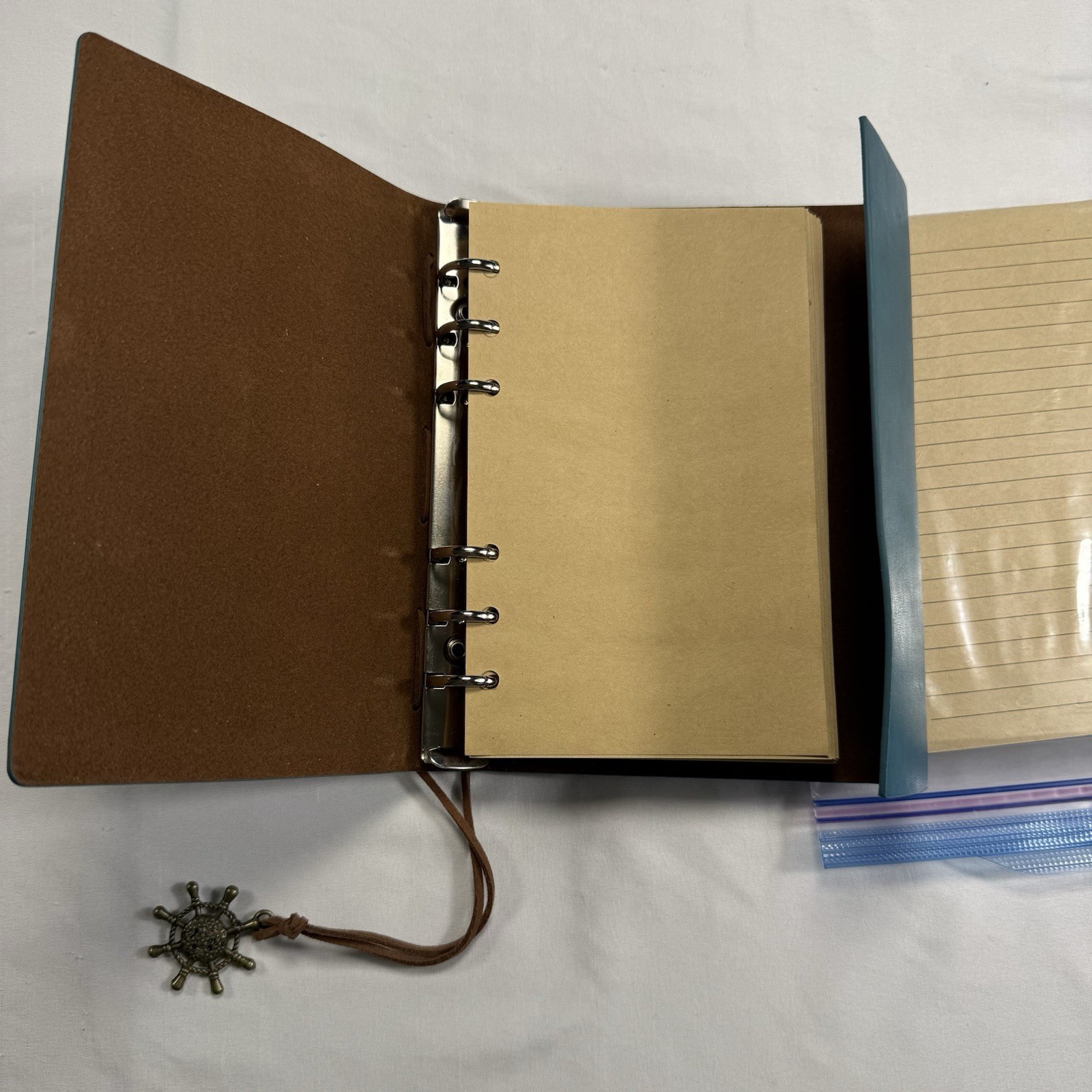 Blue Faux Leather Journal Scrapbook Anchor Compass Pages Refillable