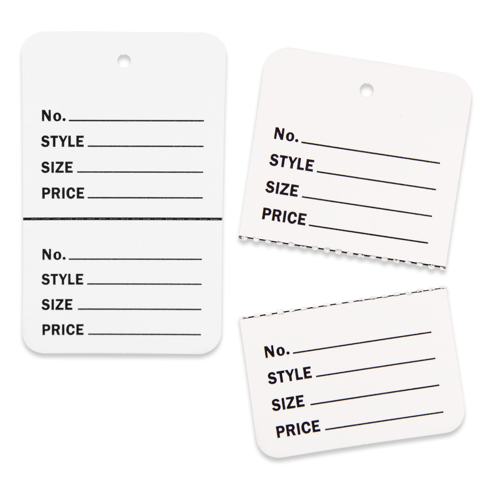 1000 Qty Unstrung Colored Large Price Tags w/Perforated Stub