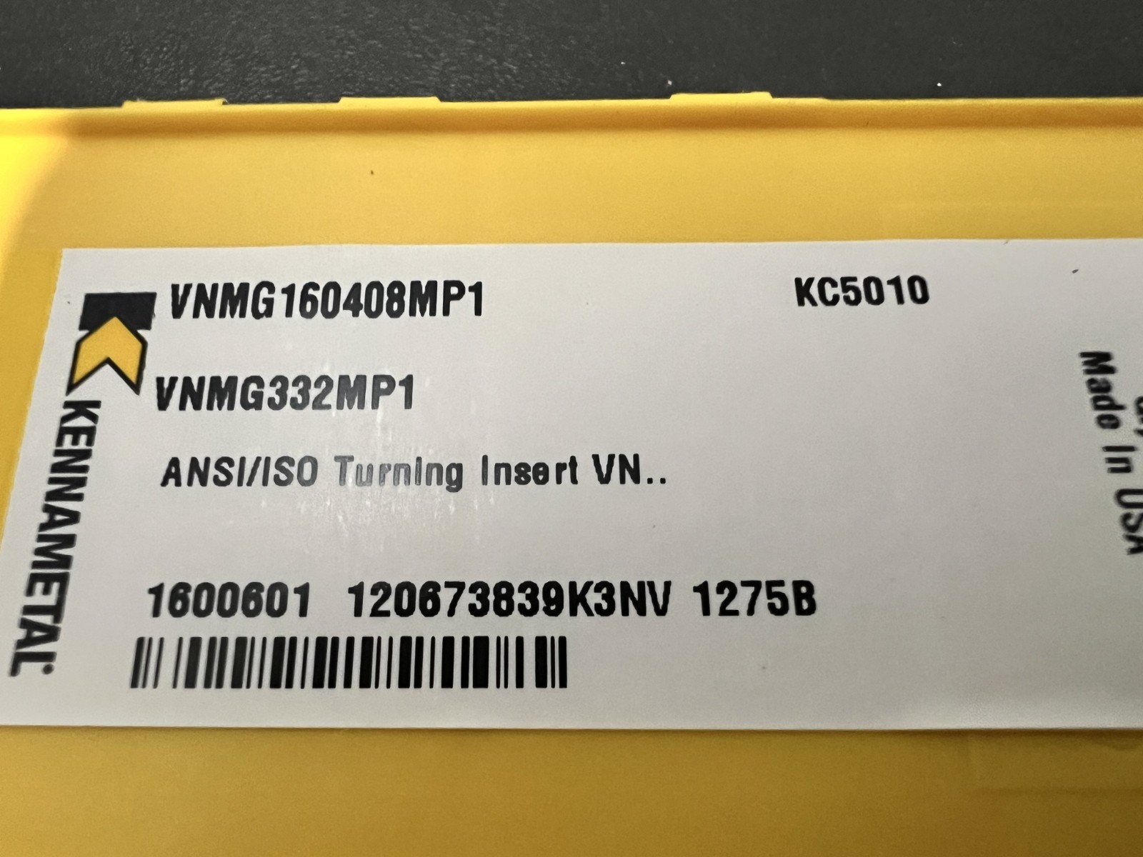 Qty 5 Kennametal VNMG332MP1 VNMG160408MP1 KC5010 Grade Carbide Inserts