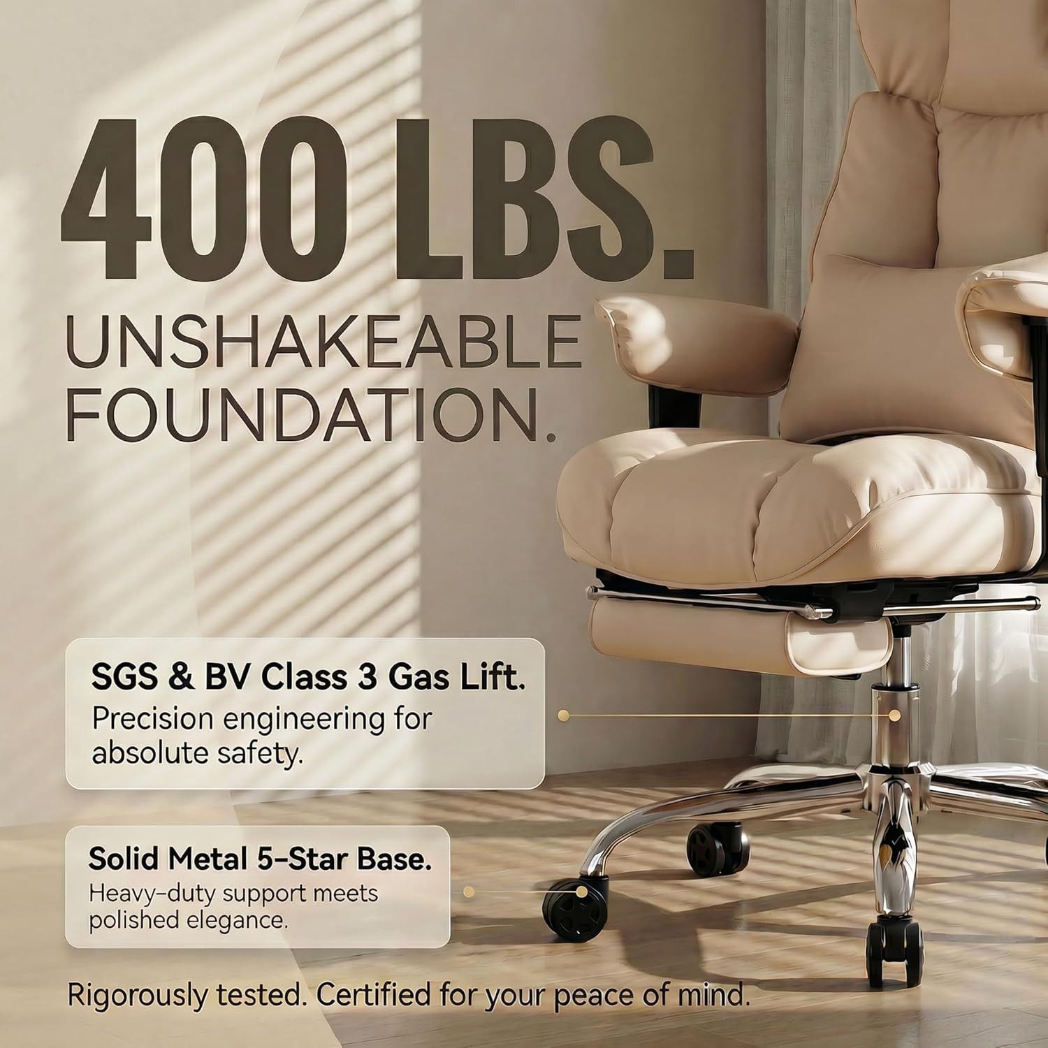 Heavy Duty Big & Tall Reclining Office Chair with Footrest – Dark Beige