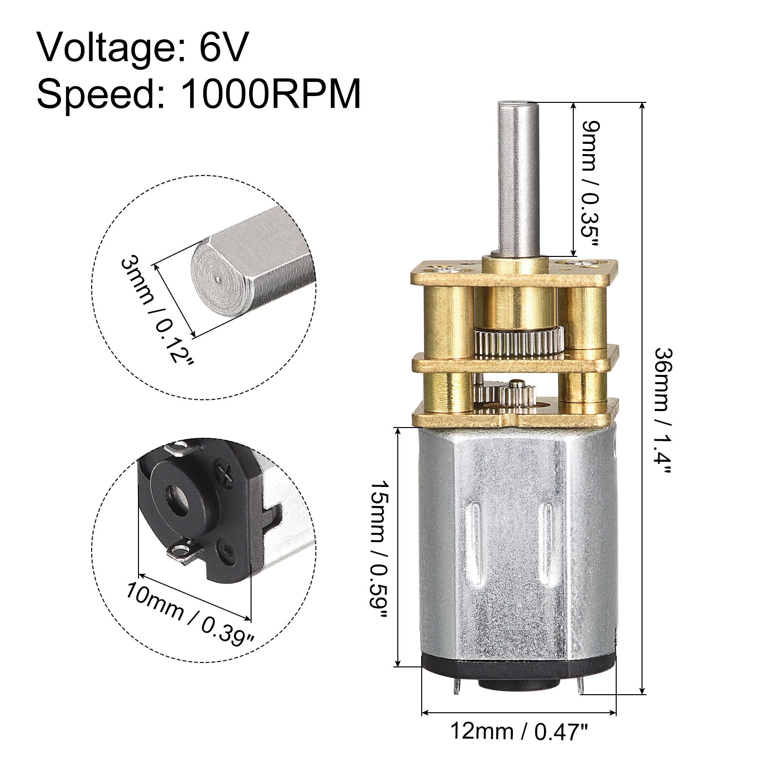 DC 6V 1000RPM Micro Speed Reduction Gear Motor,with Full Metal Gearbox,Pack of 2