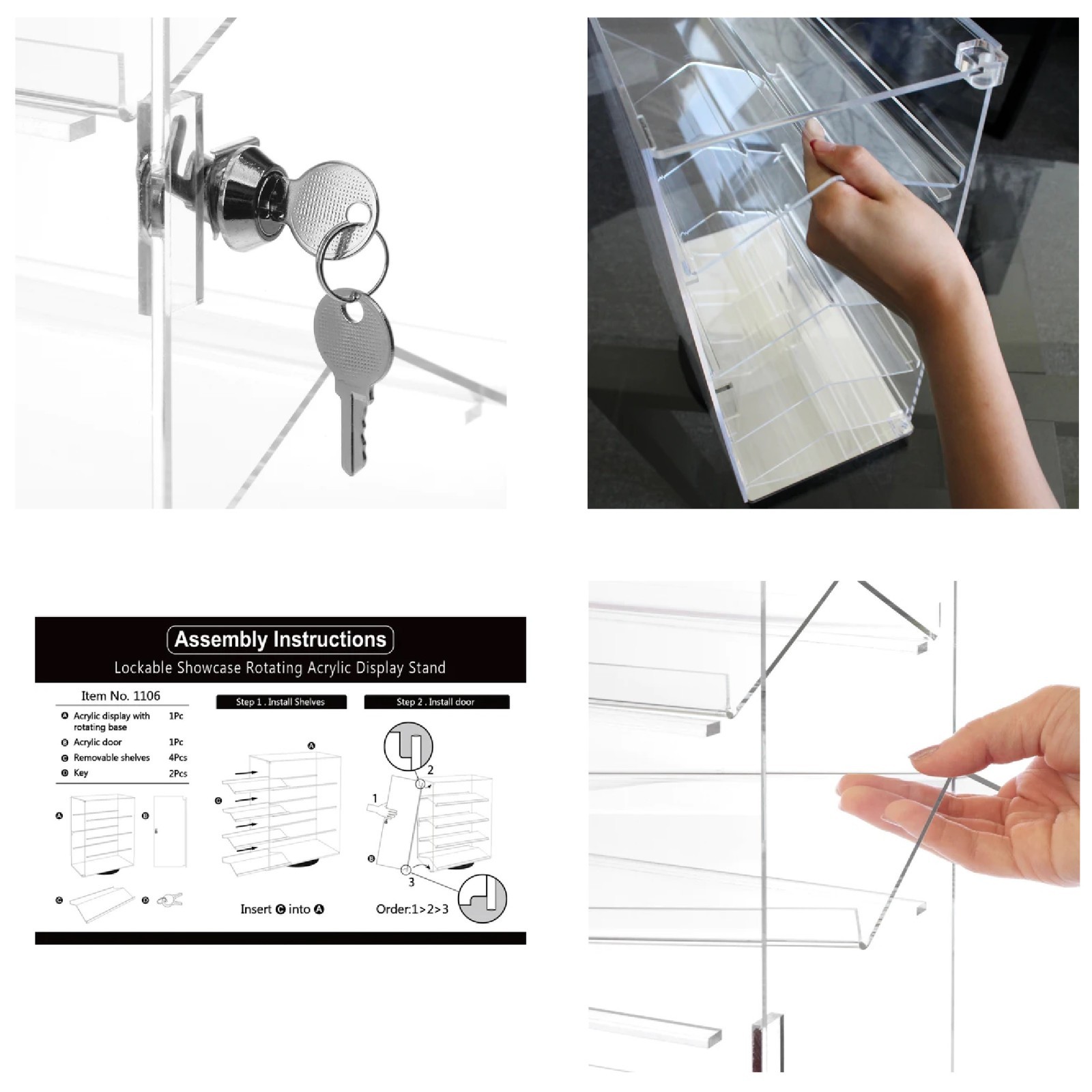Acrylic Counter top Display with4 Removable shelves and door with/Lock IMPERFECT