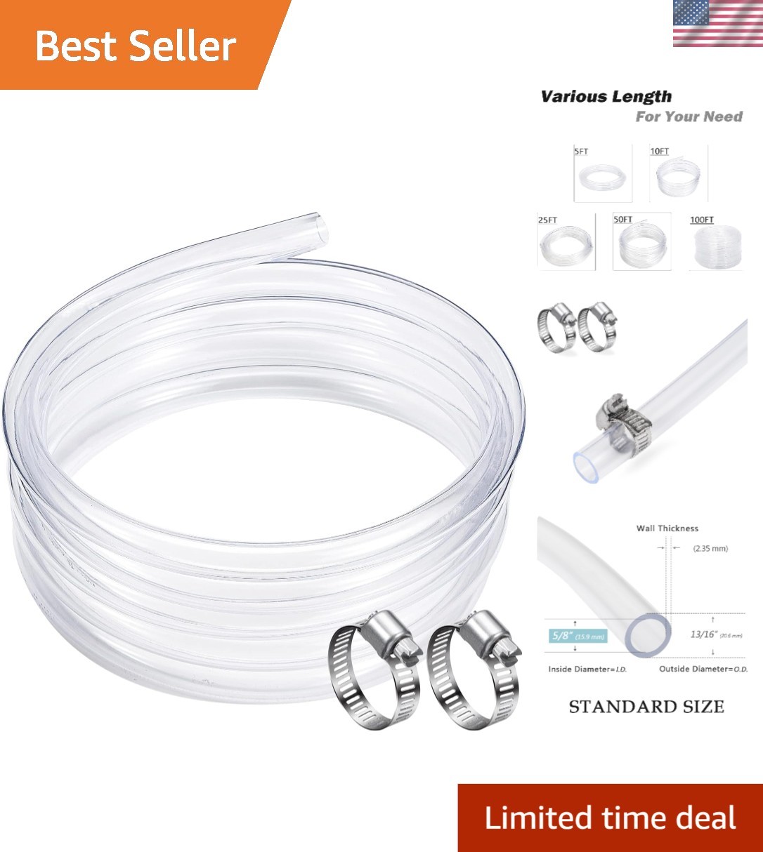 25 ft Heavy-Duty Clear Vinyl Hose – 5/8” ID, Perfect for Aquariums & Irrigation