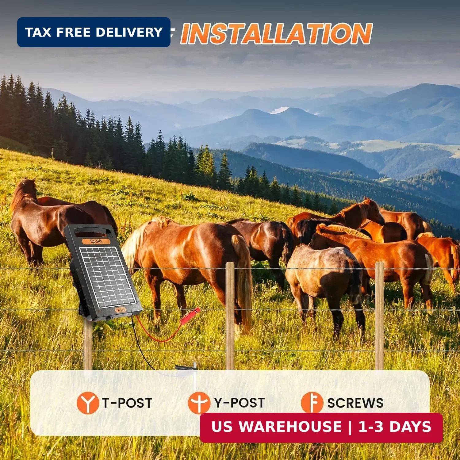 24 Hour Solar Electric Fence Charger, 10 Miles, Up to 10200v Output Range Electr
