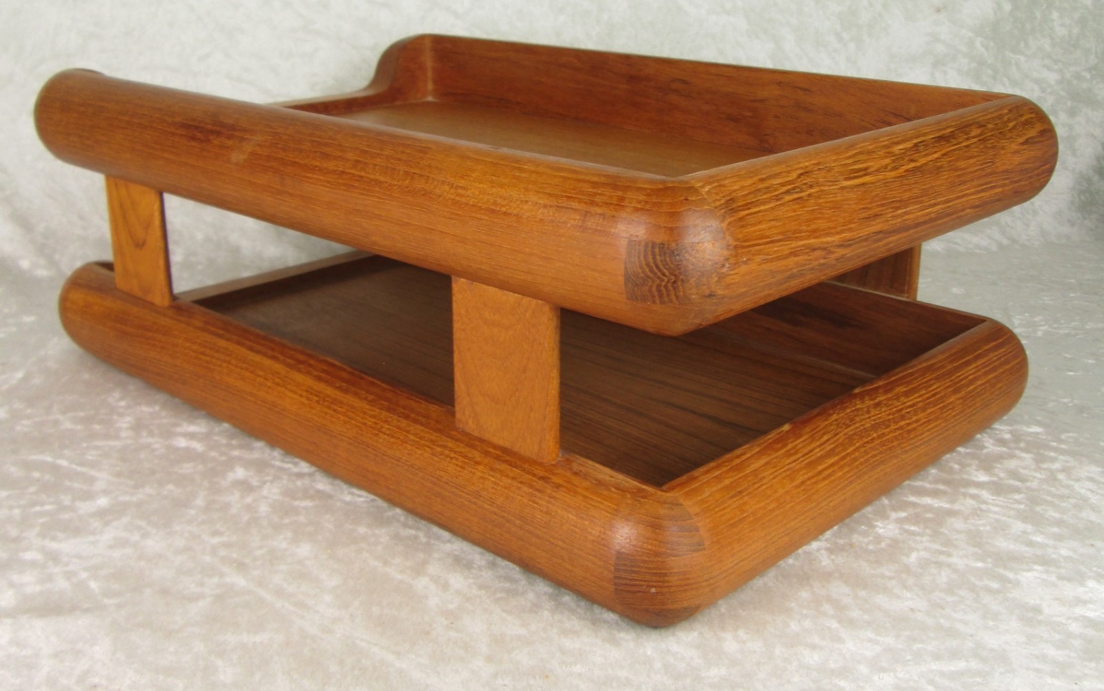 Kalmar Teak Double Letter Desk Tray Danish Modern 10-3/4 inch Wide x 16-1/4 Deep