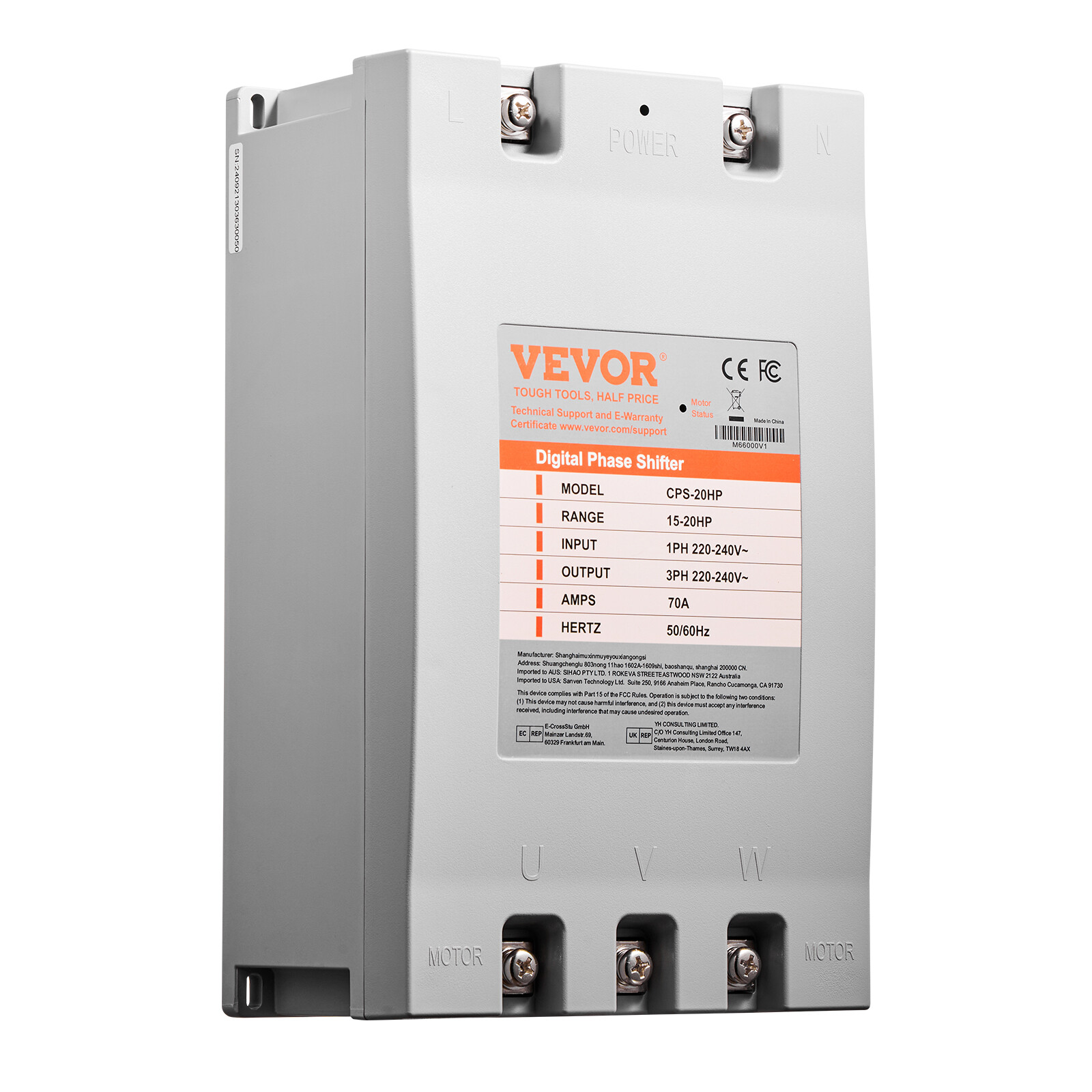 20HP 3 Phase Converter 70A 220V Single to 3 Phase 220V-240V Input/Output