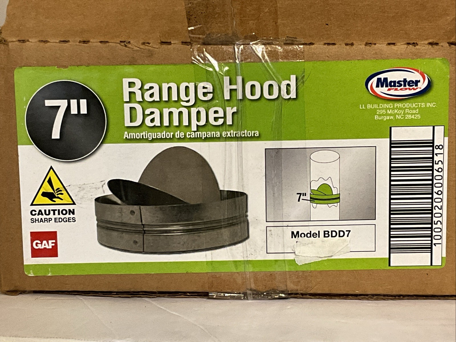 Master flow BDD7 7” X 7” X 2” Butterfly Damper