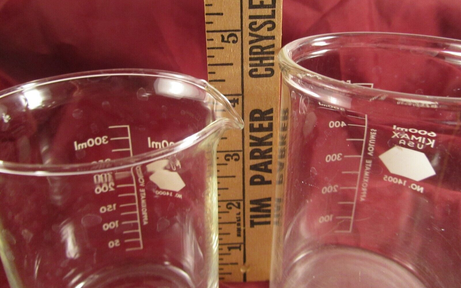 Lot of 2 Kimax 14000 400mL & 14005 600mL Glass Beakers