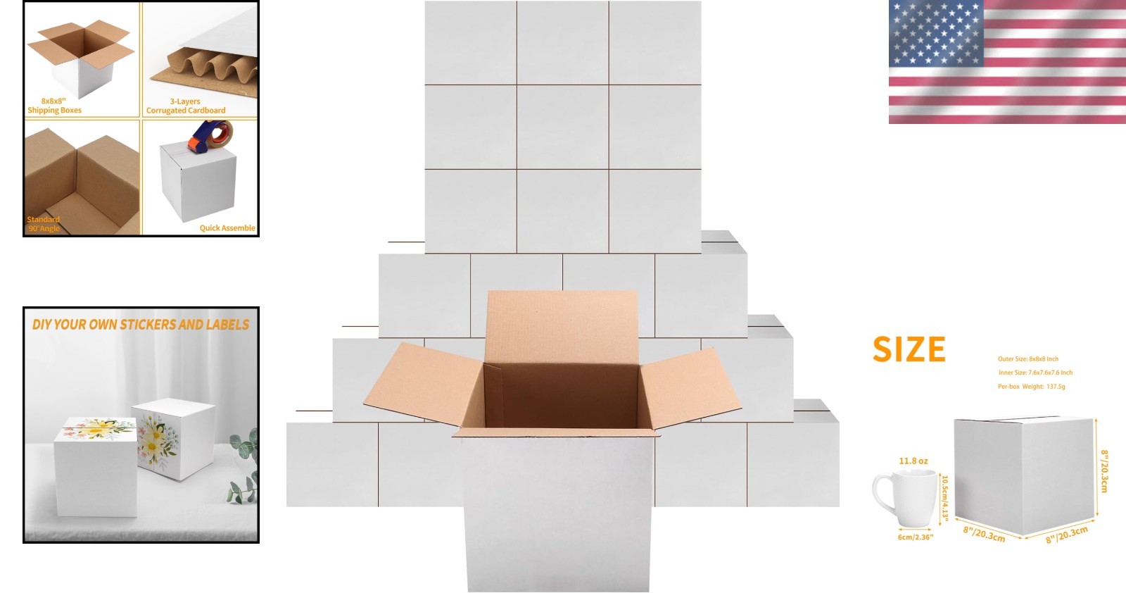 Brand New 8x8x8 Shipping Boxes Set of 25 Small White Cardboard Mailer Box for…