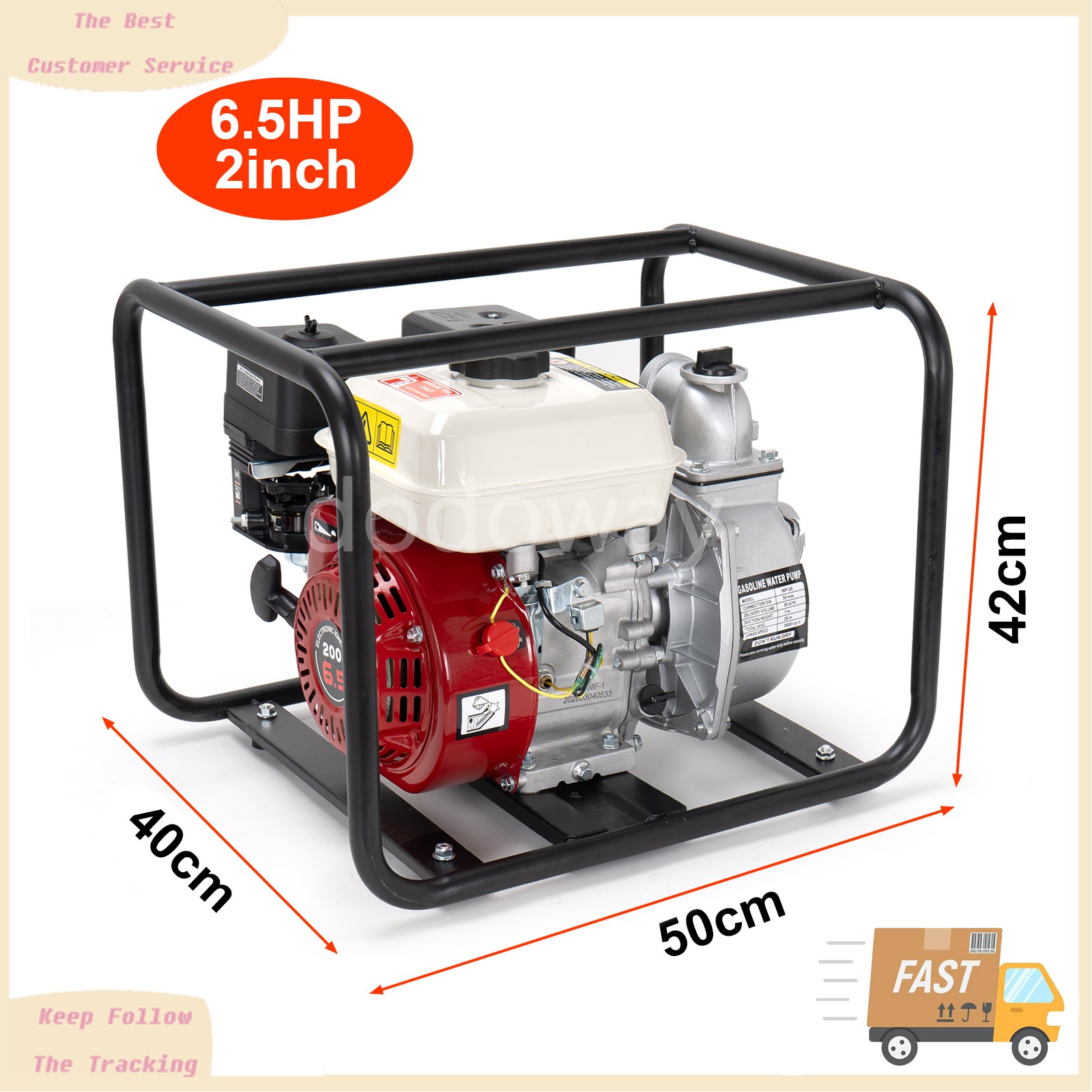 2 Inch Gas Powered Water Pump 6.5HP 4-Stroke Cast Iron Semi Trash Drainage Tool