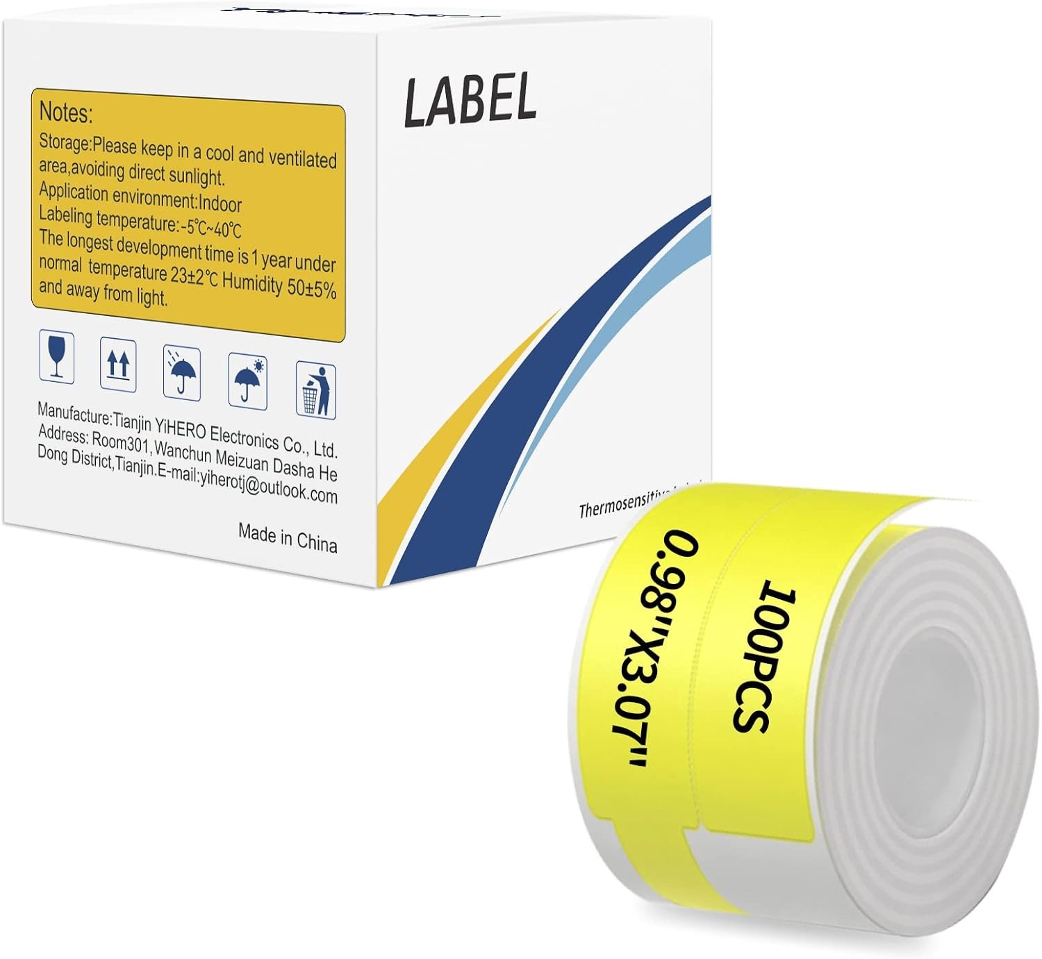 2 Rolls Yellow Cable Labels 1×3 Thermal Wire Wrap YiHERO Phomemo M110 M120 200ct