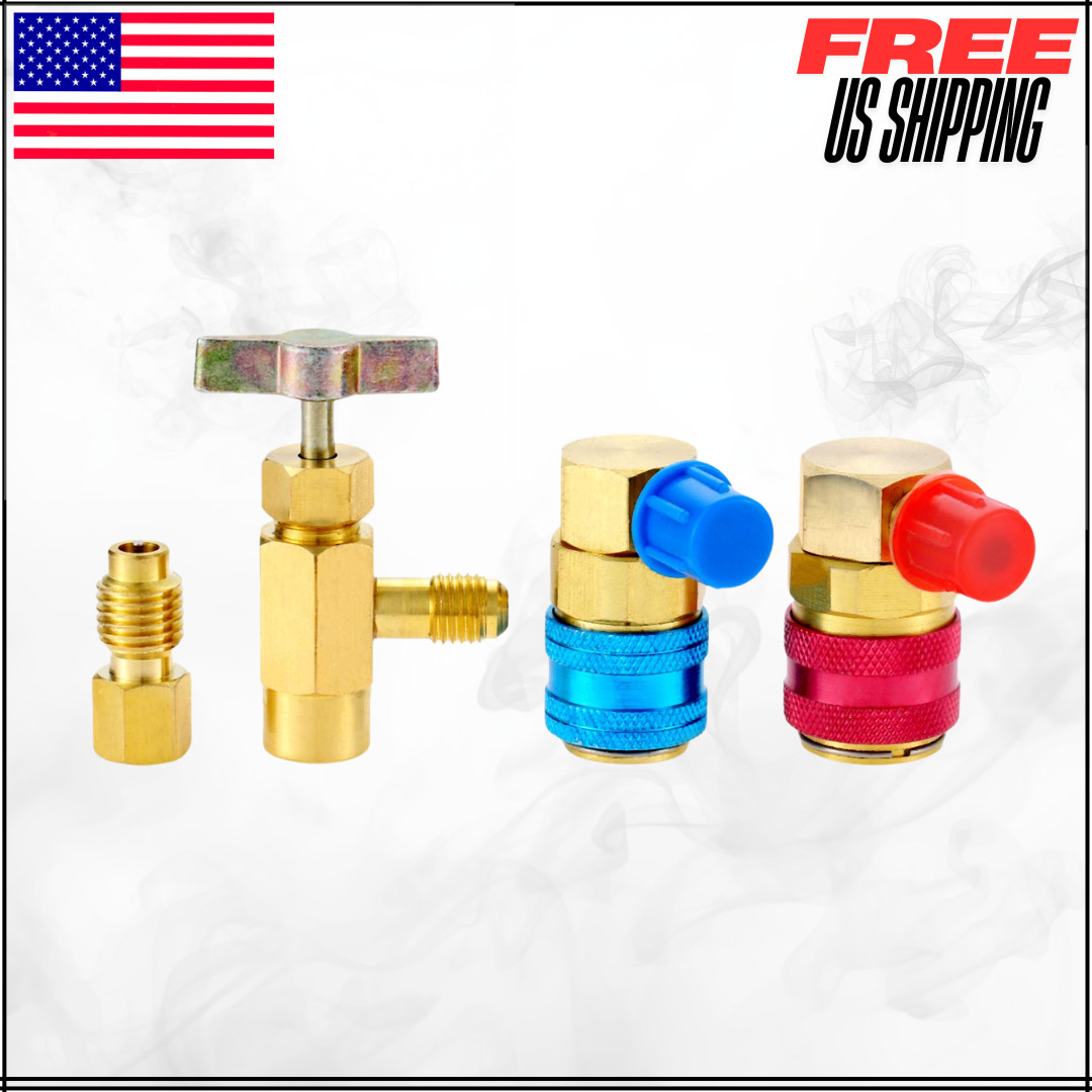 AC Can Tap Valve Kit Adapters High Low Quick Couplers Tank Adapter 1/4″ R134A