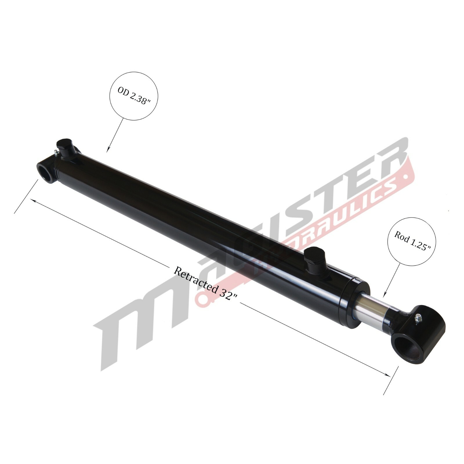 Hydraulic Cylinder Welded Double Acting 2″ Bore 24″ Stroke Cross Tube 2×24 NEW