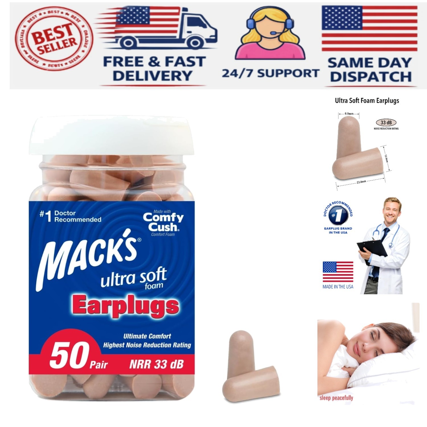 Disposable Foam Earplugs – 50 Pairs, Ultra Soft, 33dB NRR for Everyday Use