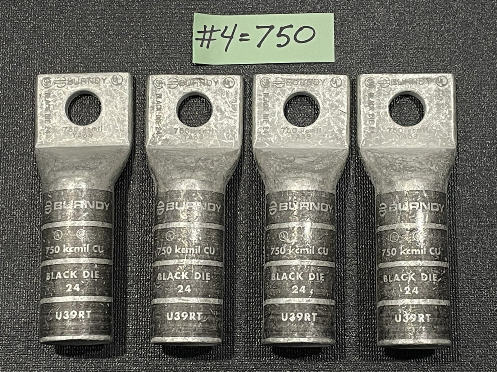 Lot of 4 Burndy U39RT 1 Hole Lug 750 kcmil CU Black Die 24