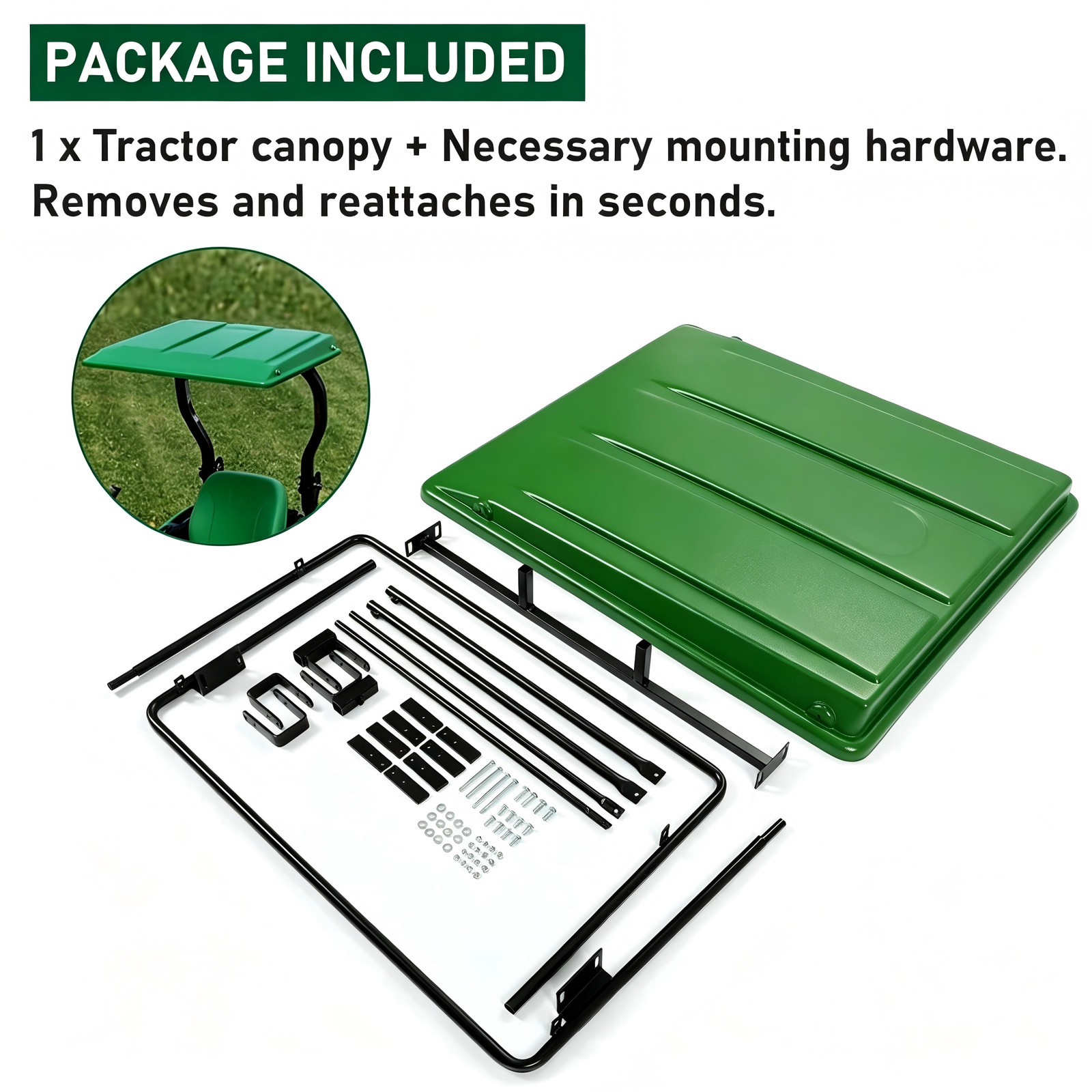 Green Top Tractor Canopy For 1 1/2″ x 3″, 2″ x 2″ or 2″ x 3″ ROPS