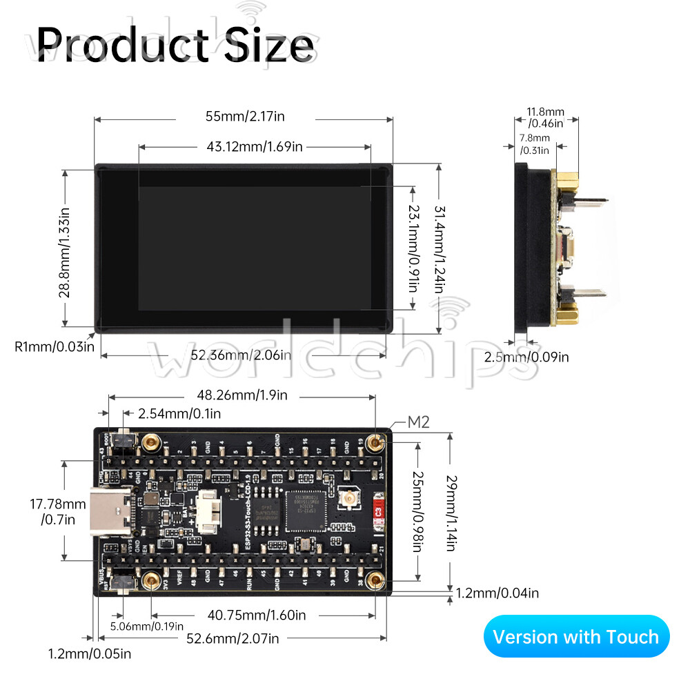 1.9 inch Dual Core ESP32-S3 WiFi Bluetooth Development Board LCD Touch Module