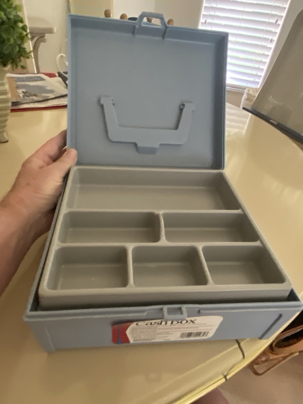 Blue Portable Plastic Cash Box Perfect for Yard Sales, Fund Raising, Church Etc