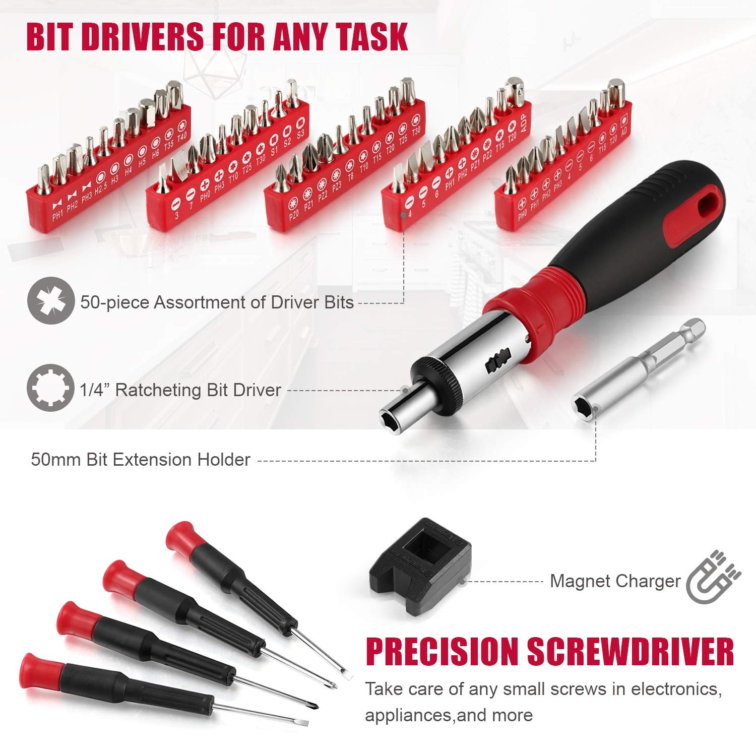 Eastvolt 218PC Household Tool Kit Home Repair Mechanic Toolbox Set Black Red