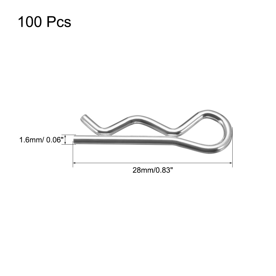 1.6mm x 28mm Carbon Steel R Shaped Spring Cotter Clip Pin Fastener 100Pcs