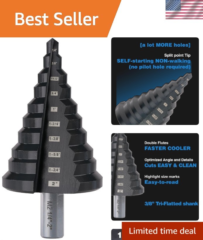 1/4 to 2 Inches M2 HSS Step Drill Bit, Large Unibit for Cutting Holes on Stai…