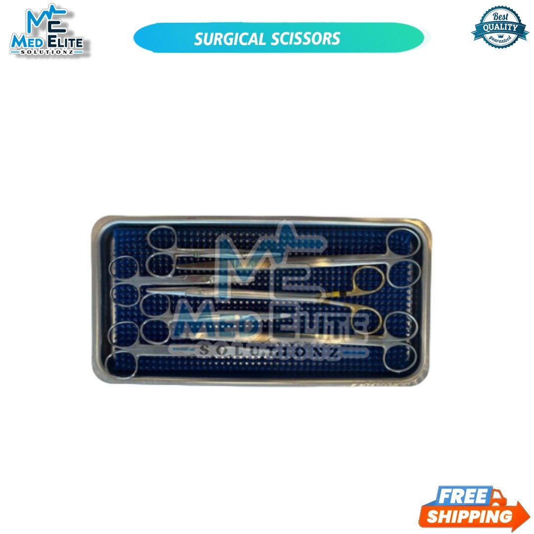 Curved and Straight Surgical Scissors and Sterilization Tray 7 pairs