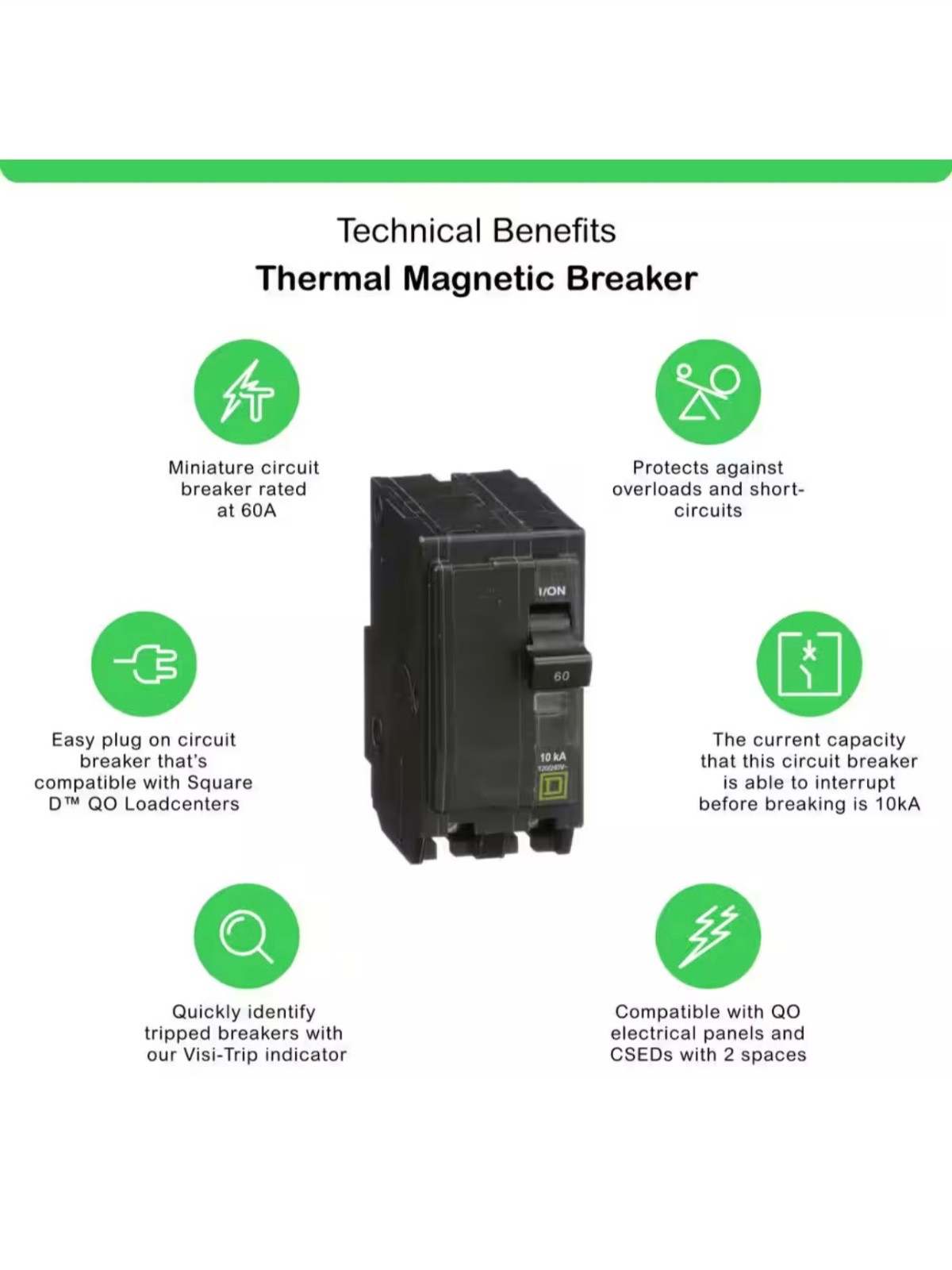 Square D Circuit Breaker QO, 60 Amp, 2 pole, 120/240VAC, 10kA (QO260)