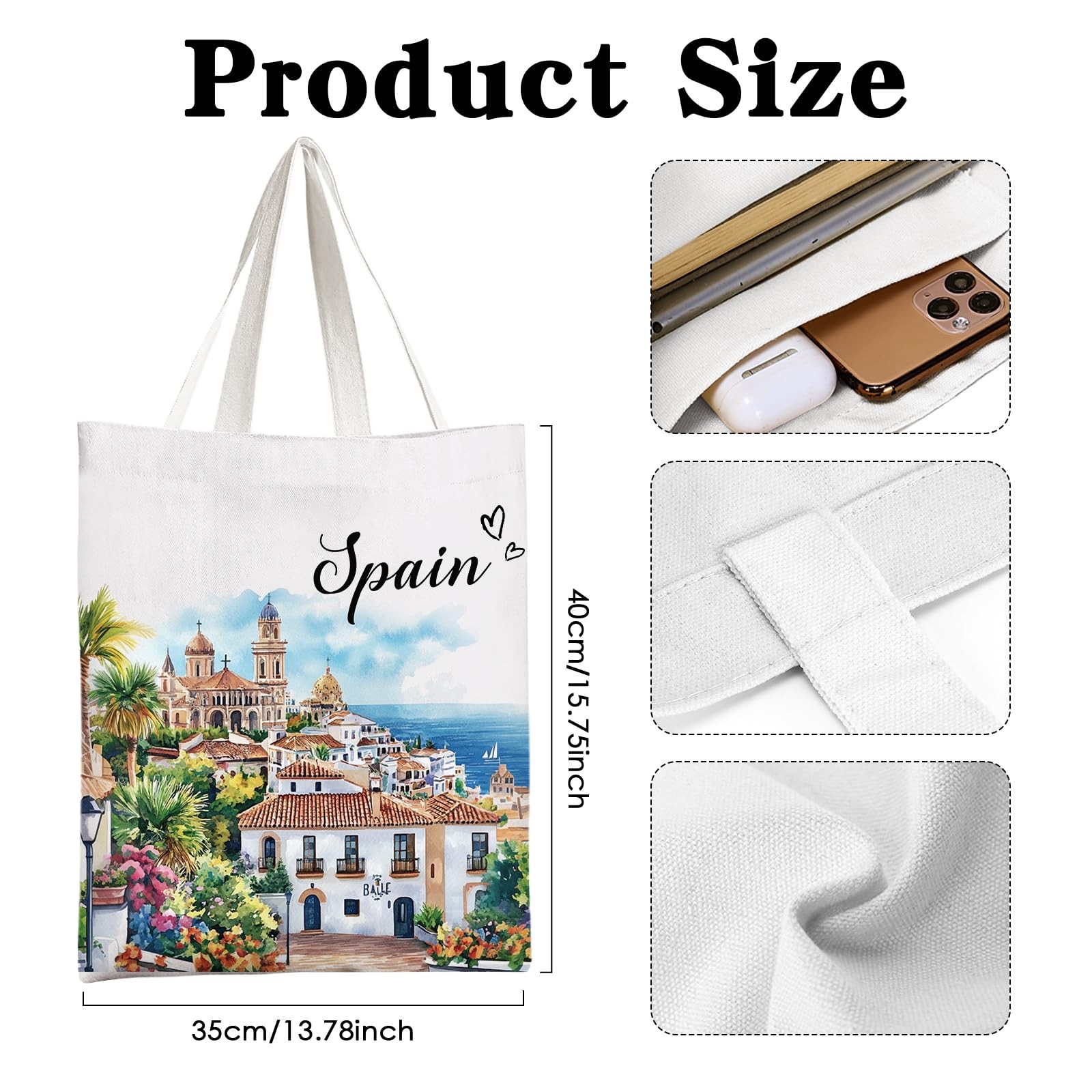 VeloKomo Spain Souvenirs Tote Bag – Cotton Travel One Size, Multicolor
